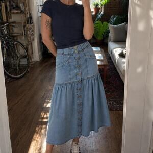 Habitual Light Wash Button Front Denim Midi Skirt Size 0 25